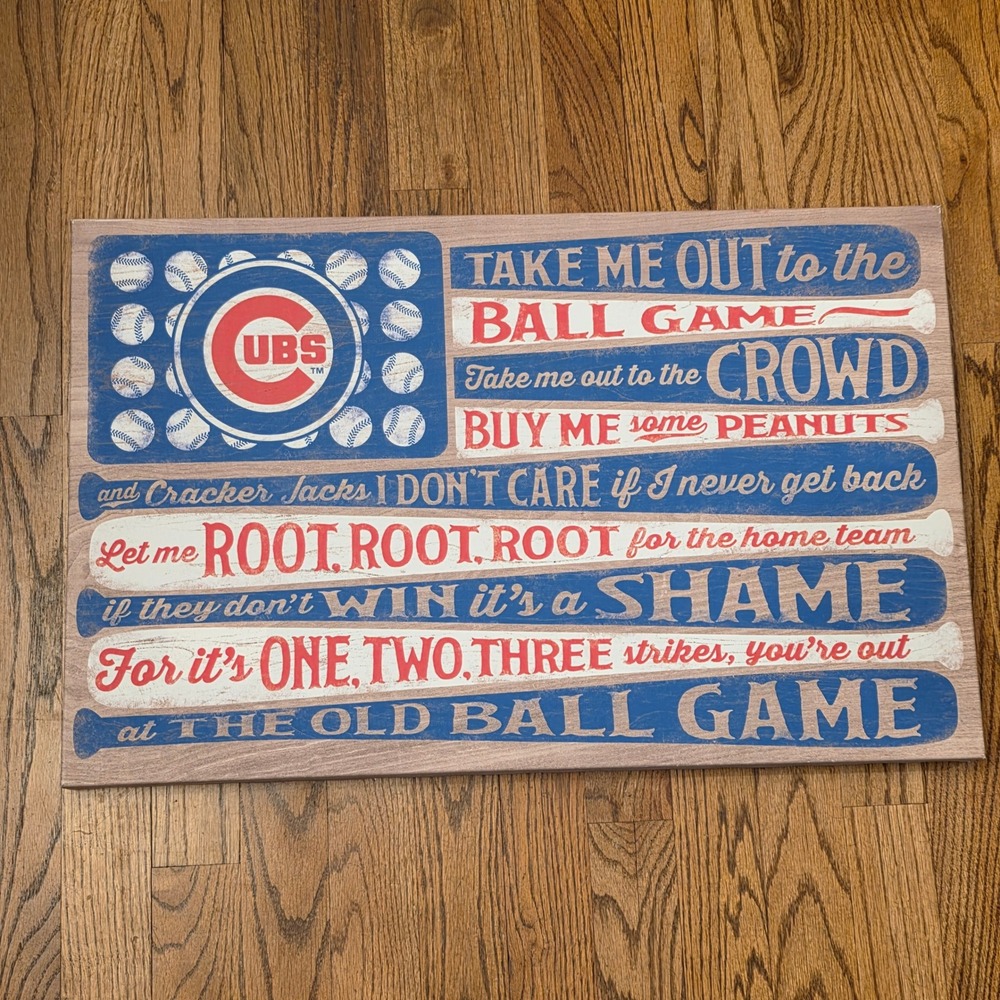 Chicago Cubs Take Me Out to the Ball Game Canvas Wall Art Open Road Brands 24x14
